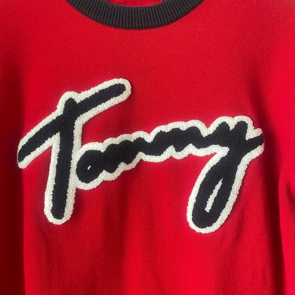 Tommy Hilfiger Red Logo Crewneck Sweater Relaxed Fit M - Picture 6 of 8